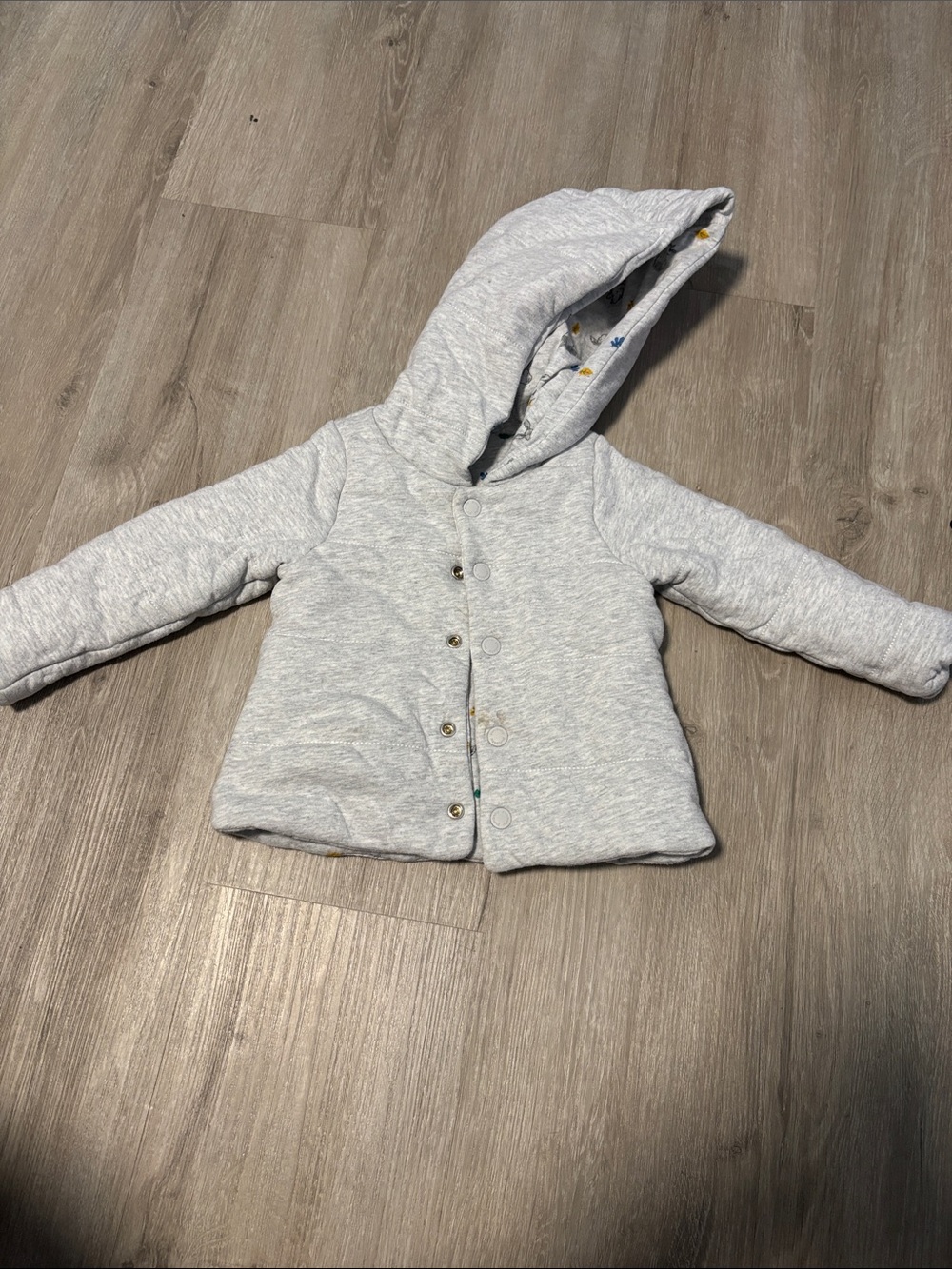 Purebaby Kids Reversible Light Gray Hooded Puffer Jacket